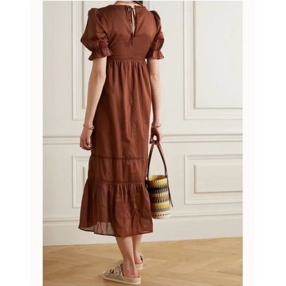 Reformation Bekkah Crocheted Lace-Trimmed Organic Cotton Midi Dress in Cinnamon - Picture 5 of 12